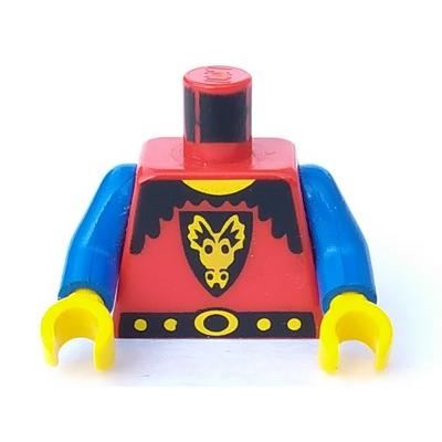 Torso Castle Dragon Knights Dragon Face on Shield Pattern / Blue Arms / Yellow Hands - Part - 973p4bc02 - Red - used - Qty:1