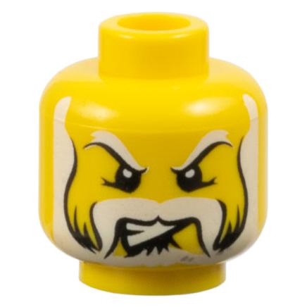 Minifigure Head Black and White Eyebrows Moustache and Full Beard Lopsided Angry Bared Teeth Pattern - Part - 3626pb0239 - Yellow - used - Qty:1