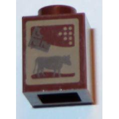 Brick 1 x 1 with Dark Brown Cow and Chocolate Bar on Dark Tan Background Pattern (Chocolate Milk Carton) - Part - 3005pb024 - Reddish Brown - used - Qty:1