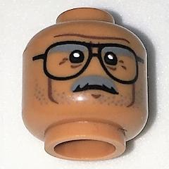 Minifigure Head Dark Bluish Gray Bushy Eyebrows Moustache and Stubble Black Glasses Dark Brown Cheek Lines Chin Dimple and Wrinkles Furrowed Brow Stern Pattern - Part - 3626pb1715 - Medium Nougat - used - Qty:1
