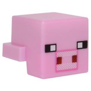 Creature Head Pixelated with Black Eyes and White Snout with Dark Pink Outline and Dark Red Square Nostrils Pattern (Minecraft Pig) - Part - 19727pb010 - Bright Pink - used - Qty:1