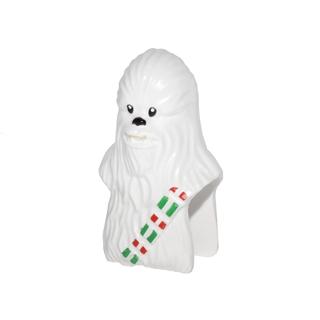 Minifigure Head Modified SW Wookiee Chewbacca with Black Eyes and Nose and Holiday Red and Green Ammo Strap Pattern - Part - 15307pb02 - White - used - Qty:1