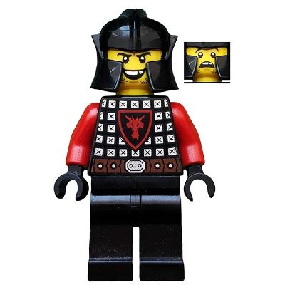 Castle - Dragon Knight Scale Mail with Dragon Shield Cheek Protection Helmet Missing Tooth Open Grin - Minifigure - Used