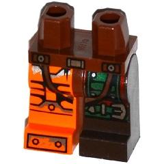 Hips and 1 Dark Brown Left Leg with Green Armor and Knee Belt 1 Orange Right Leg with Black and Silver Bolted Armor Plates Pattern - Part - 970d31pb01 - Reddish Brown - used - Qty:1
