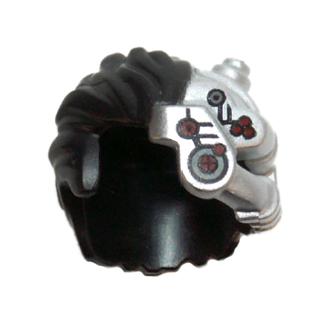 Minifigure Hair Short Tousled with Silver Robot Components and Eyepiece Pattern Left Side - Part - 15617pb01 - Black - used - Qty:1