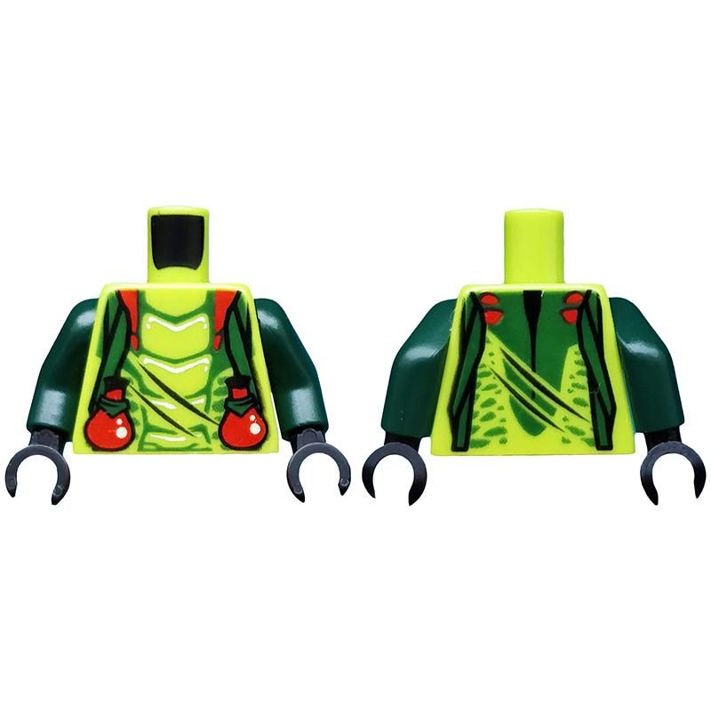 Torso Ninjago Snake with Dark Green Straps and Red Vials Pattern (Spitta) / Dark Green Arms / Black Hands - Part - 973pb1192c01 - Lime - used - Qty:1