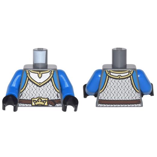 Torso Castle King's Knight Scale Mail Crown Belt Pattern / Blue Arms / Black Hands - Part - 973pb1510c01 - Dark Bluish Gray - used - Qty:1