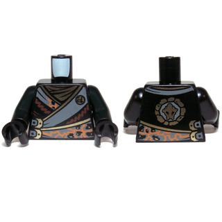 Torso Ninjago Robe with Gold Buckles and Earth Power Emblem Pattern / Black Arms / Black Hands - Part - 973pb1572c01 - Black - used - Qty:1