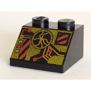 Slope 45 2 x 2 with RoboForce Gold and Red Display and Circuitry Pattern - Part - 3039pb016 - Black - used - Qty:3