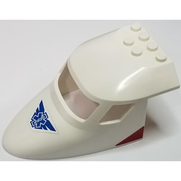 Aircraft Fuselage Forward Top Curved 6 x 10 x 4 with 3 Window Panes with Star of Life with Wings and Red Triangles Pattern on Both Sides (Stickers) - Set 60116 - Part - 87613pb012 - White - used - Qty:1