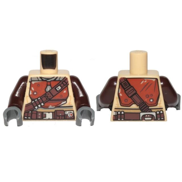 Torso SW Mandalorian Armor Dark Orange Plates with Dark Brown Bandolier and Utility Belt Pattern / Dark Brown Arms / Dark Bluish Gray Hands - Part - 973pb3688c01 - Tan - used - Qty:1