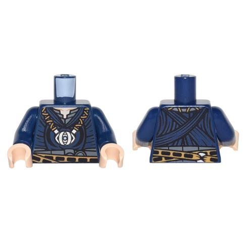 Torso Coat over Dark Bluish Gray Shirt Metallic Silver Eye-shaped Medallion Pattern / Dark Blue Arms / Light Nougat Hands - Part - 973pb2442c01 - Dark Blue - used - Qty:1