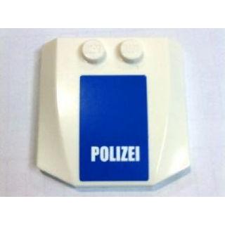 Wedge 4 x 4 x 2/3 Triple Curved with 'POLIZEI' White on Blue Pattern (Sticker) - Set 7741 - Part - 45677pb010 - White - used - Qty:4