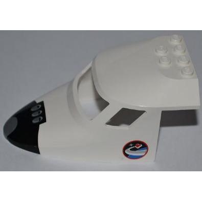 Aircraft Fuselage Forward Top Curved 6 x 10 x 4 with 3 Window Panes with Black Space Shuttle Nose and Space Logo Pattern on Both Sides (Stickers) - Set 3367 - Part - 87613pb004b - White - used - Qty:1