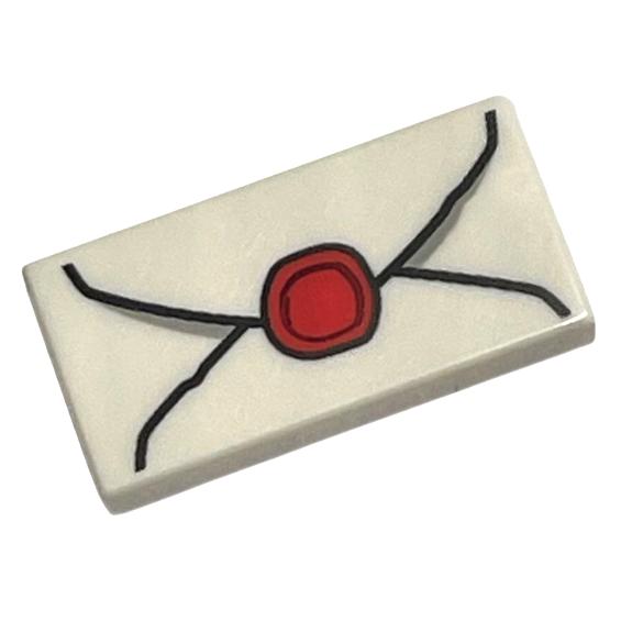 Tile 1 x 2 with Envelope with Red Wax Seal and Light Bluish Gray Highlights Pattern - Part - 3069pb0779 - White - new - Qty:9