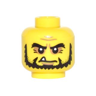 Minifigure Head Bushy Black Eyebrows and Beard Wrinkles and One White Fang Pattern - Part - 3626pb1500 - Yellow - used - Qty:1