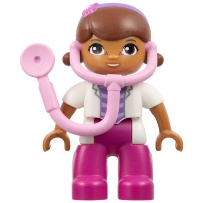 Duplo Figure Lego Ville Female Dottie McStuffins Attached Bright Pink Stethoscope (6108686) - Minifigure