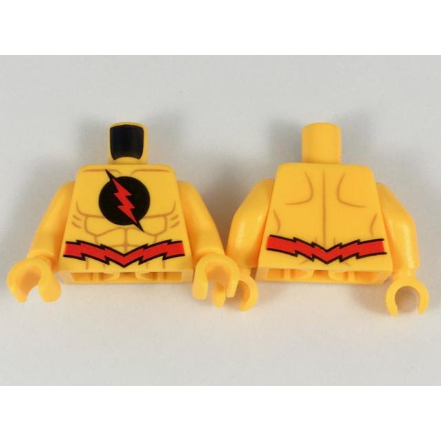 Torso Red Lightning Bolt in Black Circle Jagged Red Belt Pattern / Bright Light Orange Arms / Bright Light Orange Hands - Part - 973pb3016c01 - Bright Light Orange - used - Qty:1