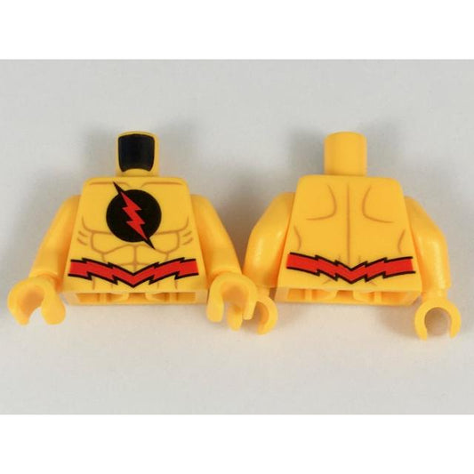 Torso Red Lightning Bolt in Black Circle Jagged Red Belt Pattern / Bright Light Orange Arms / Bright Light Orange Hands - Part - 973pb3016c01 - Bright Light Orange - used - Qty:1