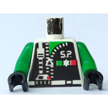 Torso Space Police with Zipper and Star Pattern / Green Arms / Black Hands - Part - 973pb0081c01 - White - used - Qty:1