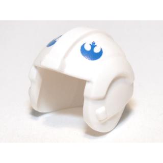 Minifigure Headgear Helmet SW Rebel Pilot with Blue Rebel Alliance Symbol Pattern - Part - x164px3 - White - used - Qty:1