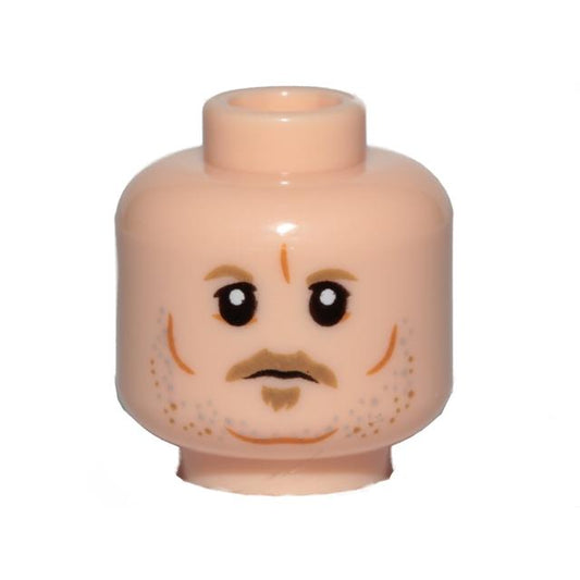 Minifigure Head Dark Tan Eyebrows Moustache Goatee Gray and Orange Stubble Cheek Lines and Chin Dimple Pattern (SW Tobias Beckett) - Part - 3626pb2132 - Light Nougat - new - Qty:1