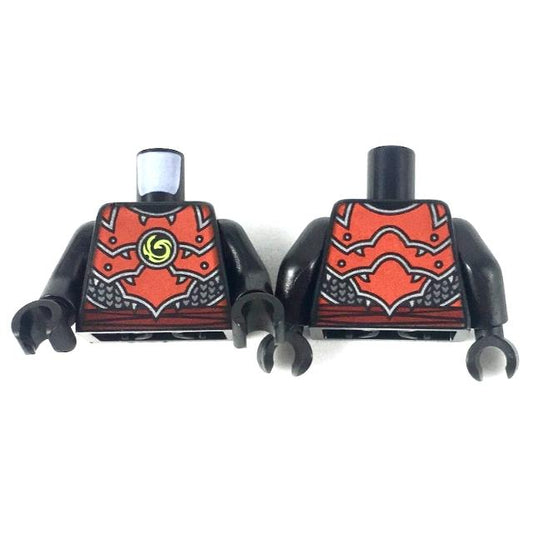 Torso Ninjago Red Plate Armor and Belt Silver Scale Armor Lime Swirl Medallion Pattern / Black Arms / Black Hands - Part - 973pb3409c01 - Black - used - Qty:1