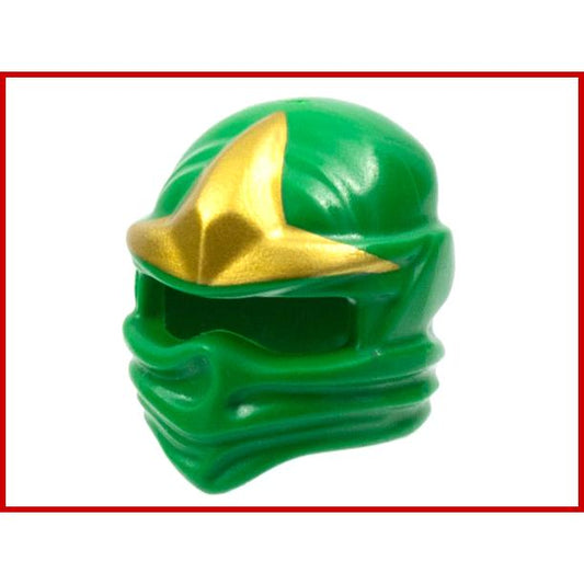 Minifigure Headgear Ninjago Wrap Type 1 with Gold 3 Point Emblem Pattern - Part - 98133pb01 - Green - used - Qty:1