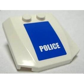 Wedge 4 x 4 x 2/3 Triple Curved with White 'POLICE' on Blue Background Pattern (Sticker) - Set 7741 - Part - 45677pb002 - White - used - Qty:5