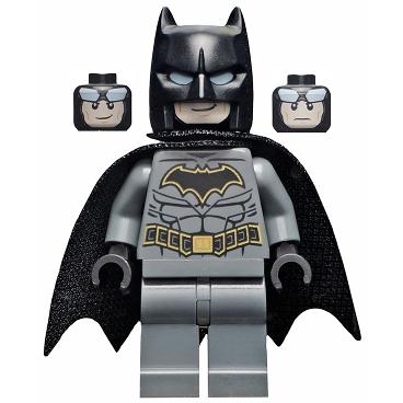 Batman - Dark Bluish Gray Suit with Gold Outline Belt and Crest Mask and Cape (Type 3 Cowl Spongy Cape) - Minifigure
