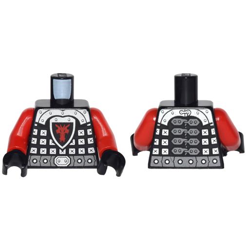 Torso Castle Dragon Knight Scale Mail with Dragon Shield and Shoulder Armor Front and Back Pattern / Red Arms / Black Hands - Part - 973pb1508c01 - Black - used - Qty:1