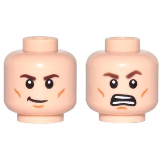 Minifigure Head Dual Sided Brown Eyebrows Cheek Lines Chin Dimple Crooked Smile / Open Mouth Grimace Pattern - Part - 3626pb1540 - Light Nougat - used - Qty:1