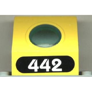 Panel 4 x 3 x 3 with Trans-Light Blue Porthole with White '442' in Black Oval Pattern (Sticker) - Set 6442 - Part - 30080c01pb01 - Yellow - used - Qty:2