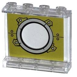 Panel 1 x 4 x 3 with Side Supports - Hollow Studs with Porthole on Olive Green Background Pattern (Sticker) - Set 79121 - Part - 60581pb036 - Trans-Clear - used - Qty:1