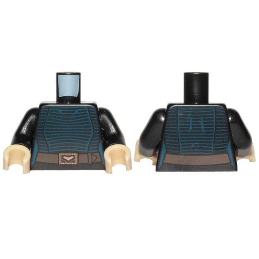 Torso Female Dark Blue Stripes with Belt Pattern (SW Barriss Offee) / Black Arms / Tan Hands - Part - 973pb3090c01 - Black - used - Qty:1