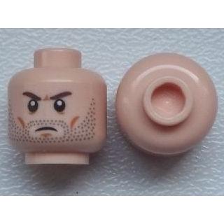 Minifigure Head Beard Stubble Brown Angry Eyebrows White Pupils Pattern - Part - 3626pb0946 - Light Nougat - used - Qty:1