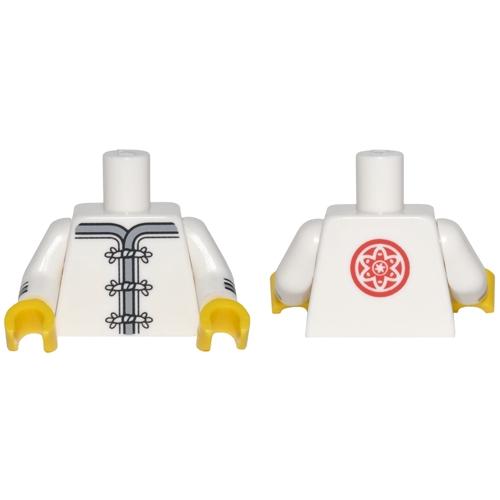 Torso Ninjago Robe with Gray Trim White Frog Clasps and Red Flower Medallion Pattern / White Arms with Black and Gray Cuffs Pattern / Yellow Hands - Part - 973pb2786c01 - White - used - Qty:1