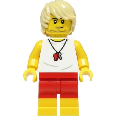 Beach Lifeguard - Male White Shirt Red Shorts Tan Hair - Minifigure - New