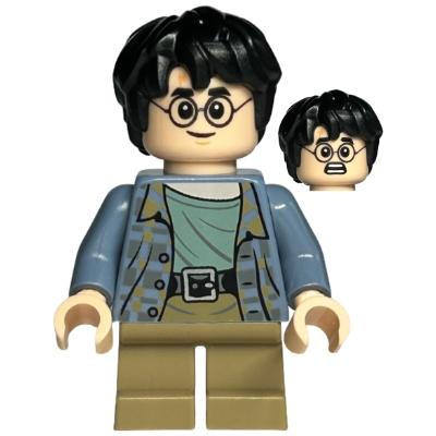 Harry Potter - Sand Blue Jacket Dark Tan Short Legs Grin / Scared - Minifigure - Used