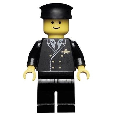 Airport - Pilot Black Legs Black Hat - Minifigure - Used