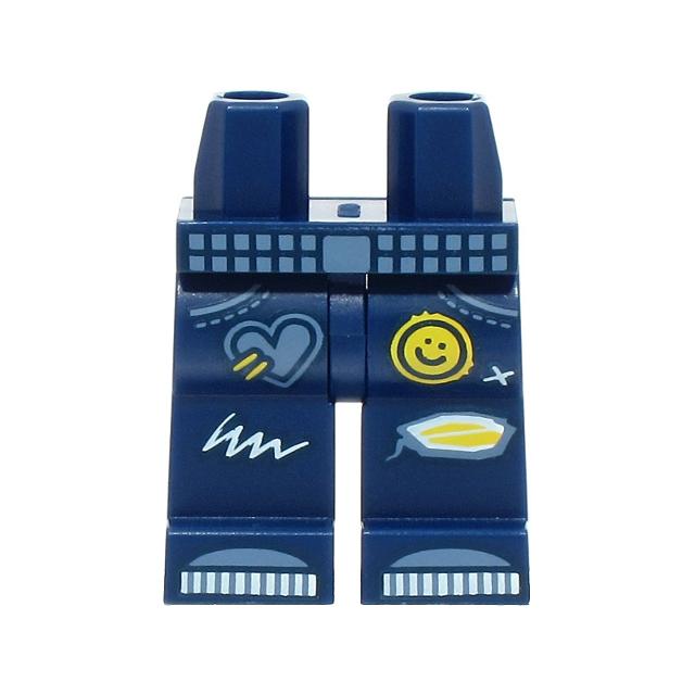 Hips and Legs with Sand Blue Belt Jeans Pockets and Shoes Heart Patch Yellow Smiley Ripped Knee White Zigzag Scribbles Pattern (BAM) - Part - 970c00pb1597 - Dark Blue - used - Qty:1