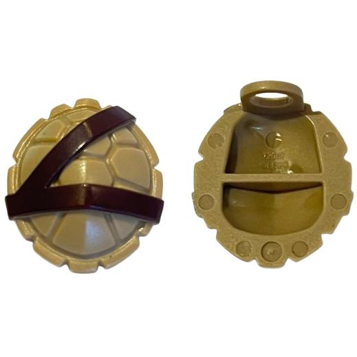 Minifigure Turtle Shell with Dark Brown Horizontal and Diagonal Belt Pattern - Part - 12610pb01 - Dark Tan - new - Qty:1