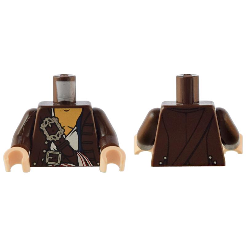 Torso PotC Jacket over White Open Shirt with Belts and White Sash Pattern / Dark Brown Arms / Light Nougat Hands - Part - 973pb0873c01 - Dark Brown - used - Qty:1