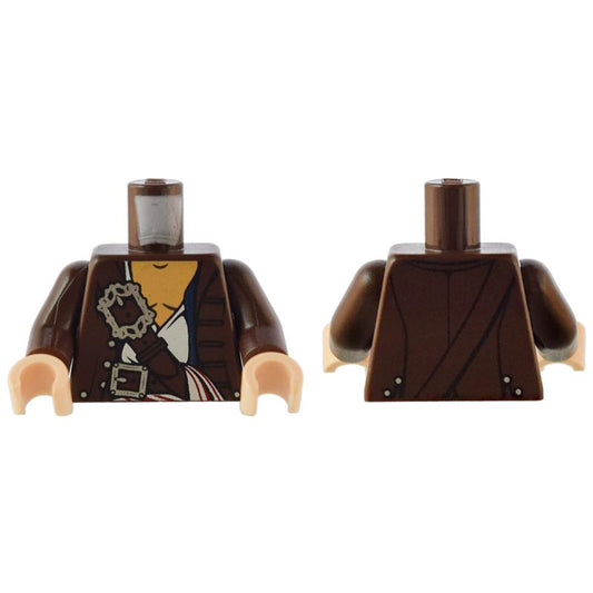 Torso PotC Jacket over White Open Shirt with Belts and White Sash Pattern / Dark Brown Arms / Light Nougat Hands - Part - 973pb0873c01 - Dark Brown - used - Qty:1