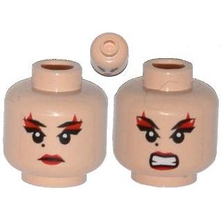 Minifigure Head Dual Sided Female Red Lips and Eye Shadow Beauty Mark Mouth Closed / Bared Teeth Pattern (Karai) - Part - 3626pb1103 - Light Nougat - new - Qty:1