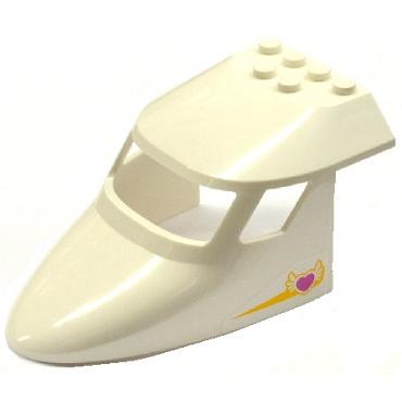 Aircraft Fuselage Forward Top Curved 6 x 10 x 4 with 3 Window Panes with Yellow Stripe and Winged Heart Pattern on Both Sides (Stickers) - Set 41100 - Part - 87613pb010 - White - used - Qty:1