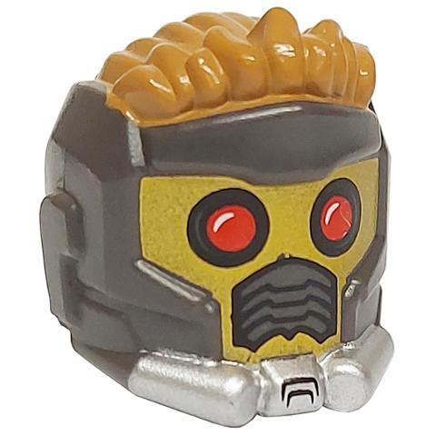 Minifigure Headgear Helmet Space Wraparound with Medium Nougat Hair on Top Breathing Vents and Red Eye Holes Pattern (Star-Lord) - Part - 17012pb01 - Pearl Dark Gray - used - Qty:1