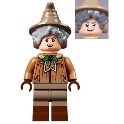 Professor Pomona Sprout - Dirty Cloak Green Holly Brooch Dark Tan Legs with Reddish Brown Boots - Minifigure - New