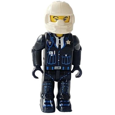 Police - Black Legs Black Jacket White Helmet Yellow Head - Minifigure - Used