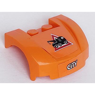 Vehicle Mudguard 3 x 4 x 1 2/3 Curved Front with Tow Truck Danger Sign and 'CITY' Pattern (Stickers) - Set 60017 - Part - 98835pb006 - Orange - used - Qty:1